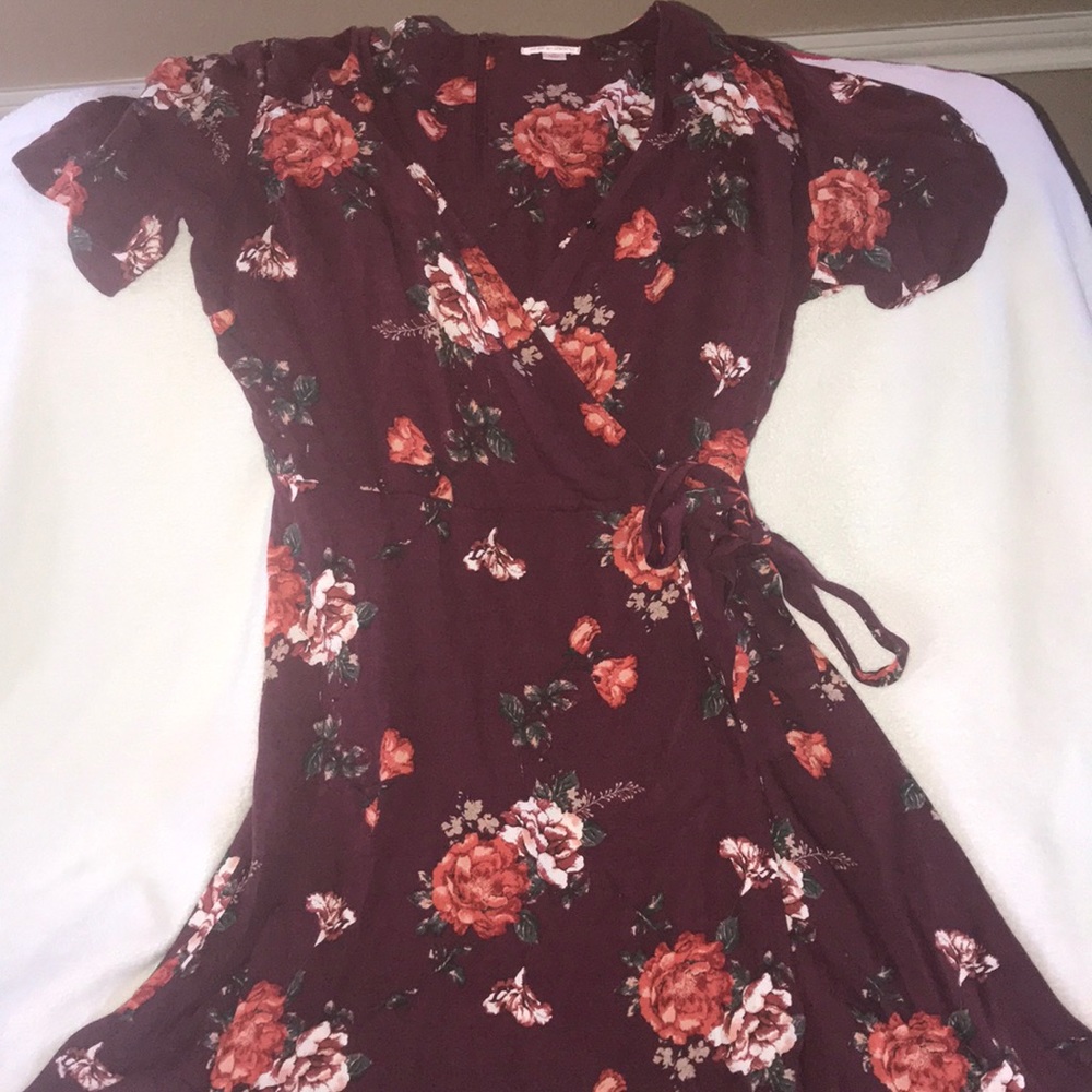 Purple Floral Flutter Sleeve Dress